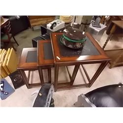 MAHOGANY NESTING TABLES - LEATHER INLAID TOPS 3 PC TTL