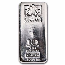 100 oz .999 Pure Silver Bar - Republic Metals Corp. (RMC)