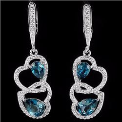 Natural London Blue Topaz Hearts Earrings