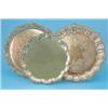 Image 1 : Three assorted plated salvers, with piecrust and scroll borders, largest 15ins...