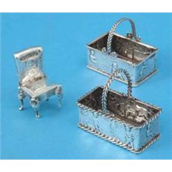 Two Dutch silver miniature baskets, and a similar chair...