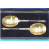 Image 1 : A pair of cased Edwardian silver parcel gilt preserve spoons, with apostle terminals, 1906...
