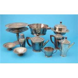 A Mappin and Webb Art Deco 11-piece plated breakfast set....