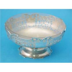 A George VI silver fruit bowl with pierced rim and frosted glass liner, 17 oz....