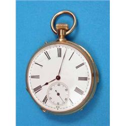 An 18ct gold quarter repeating keyless pocket watch with enamel dial, signed Grohe, Pennington &...
