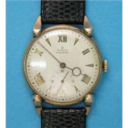 A gentleman’s 9ct gold Rolex Precision wrist watch the circular case with stylish tear shaped lug...