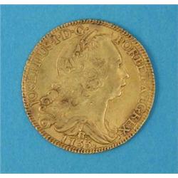 A Portuguese 1755 4 escudos gold coin, (GVF)...