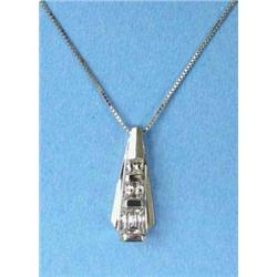 An 18ct white gold pendant, set 3 graduated millennium-cut diamonds, on fine box link chain...