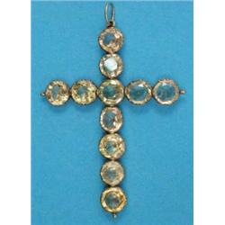 A Victorian topaz Latin cross pendant, the 11 round cut stones claw set in gold...
