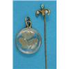 Image 1 : A gold stickpin, set 2 seed pearls and a turquoise, together with a small circular gold mounted l...