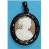 Image 1 : A Victorian shell cameo pendant, carved with a head and shoulder study of a lady, with glazed loc...