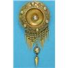 Image 1 : A Victorian gold circular brooch, with wirework decoration, supporting a graduated fringe drop, l...