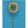 Image 1 : A gold stickpin, with emerald and split pearl cluster...