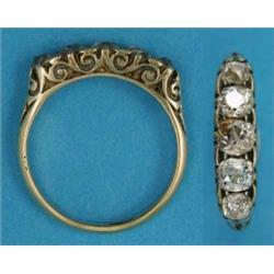 A Victorian 18ct gold 5-stone diamond half hoop ring...