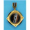 Image 1 : A Victorian bloomed gold lozenge shape pendant/brooch, the front set banded agates, the reverse w...