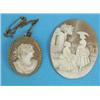 Image 1 : An unmounted shell cameo, carved figures in a landscape, together with a shell cameo brooch, carv...