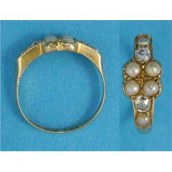 An 18ct gold ring, set split pearls and diamonds...
