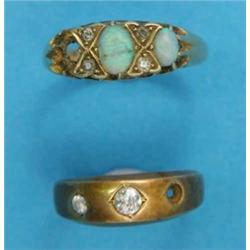 An 18ct gold opal and diamond ring, and a gypsy set diamond ring (both lacking stones)...