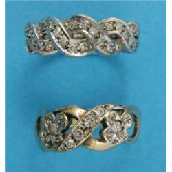 A gold half eternity ring, with two entwined rows of diamonds, together with a similar ring...