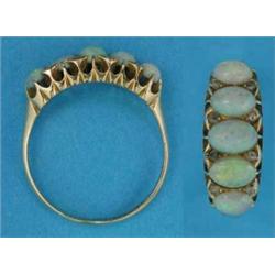 An 18ct gold 5-stone opal and diamond half hoop ring...
