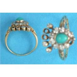 An 18ct gold diamond and turquoise ring, designed as a heart and coronet...