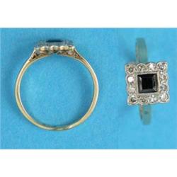 A gold Art Deco sapphire and diamond square cluster ring...