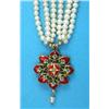 Image 1 : A 3-row uniform cultured pearl necklace, supporting an Indian Moghul design polychrome enamelled...