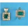 Image 1 : A gold, emerald and diamond rectangular cluster ring, together with a similar emerald and diamond...