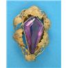 Image 1 : A Victorian gold brooch, set with a kite shape amethyst, in a vine leaf frame...