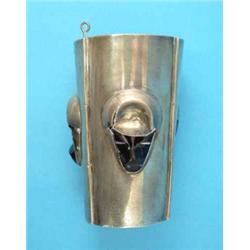 A Mexican (?) silver cuff, applied 3 carved onyx mask heads, 4.75ins...