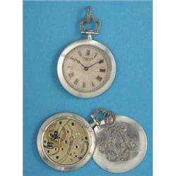 A Cartier, Paris, 18ct white gold diamond set pendant watch, the circular engine turned dial with...