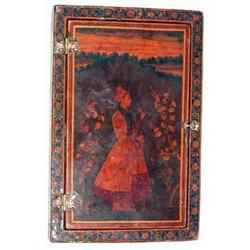 17th Century Mughal School a lacquered rectangular mirror case, in the manner of Manohar, the fro...