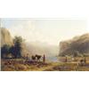 Image 1 : Karl Girardet (1813-1871) Swiss oil on canvas, Lake scene with figures ploughing, at rest and a s...