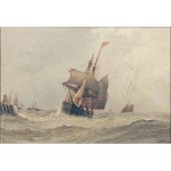 Frederick James Aldridge (1850-1933) pair of oils on canvas, Fishing boats at sea, signed, 10 x 1...