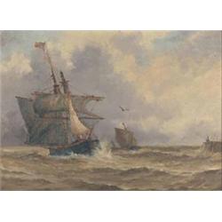 Frederick James Aldridge (1850-1933) oil on canvas, Fishing boats entering harbour, 9 x 12 ins....