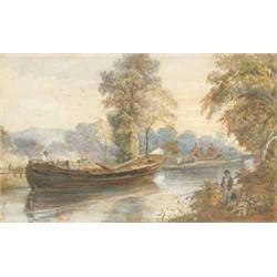 Edward Smith watercolour, Barge on a canal, signed, 8 x 13 ins....