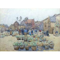Robert McGown Coventry (1855-1914) watercolour, Belgian market scene, signed, 10.5 x 14.5 ins....