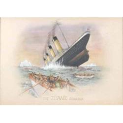 English School watercolour and ink, "The Titanic Disaster" and "RMS Carpathia...", 12 x 20 ins....