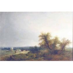 Norwich School oil on canvas, Cattle drover in an extensive landscape, 14 x 20 ins....