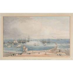 After Ralph Dodd coloured lithograph, Proposed Harbour at Brighthelmston, 1806, 11 x 18 ins....