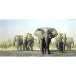 David Shepherd (1931-) oil on canvas, Elephants, signed and dated '99, 20 x 40 ins....