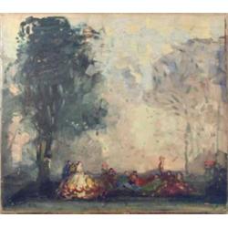 William George Robb (1872-1940) unframed oil on canvas, Dancers in parkland, ex - Studio sale, 18...