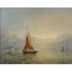 Adolphus Knell (fl.1860-1890) oil on canvas, Fishing boats off the coast, signed, 8 x 10 ins....