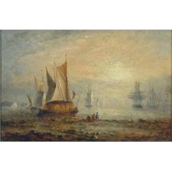 Adolphus Knell (fl.1860-1890) oil on canvas, Hay barge and other shipping along the coast, signed...
