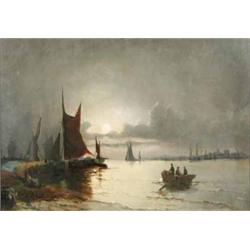 Hubert Thornley (19th C.) oil on canvas, Shipping at the mouth of the Thames, signed, 14 x 20 ins...