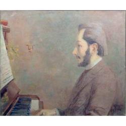 Louis Tesson (19th C.) French oil on canvas, Gentleman at a piano, signed and dated '94, 15 x 18...