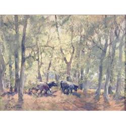 William B Lamond (1857-1924) oil on canvas, Cattle in woodland, signed, 14 x 18 ins....