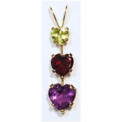 10kt Gold Peridot,Garnet ,Amethyst Pendant
