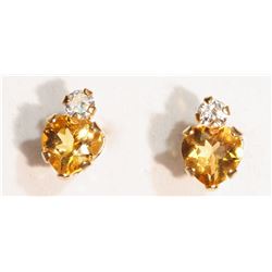 10kt Gold Citrine & Cz Earrings