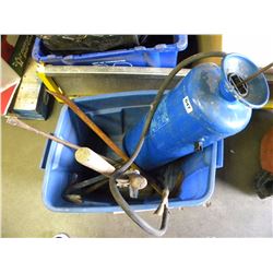 TUB OF MISC SLEDGE HAMMERS/CROWBARS/SPRAYER